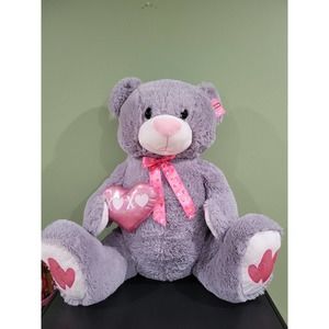 Valentine Day Giant Teddy Bear holding heart 32" tall grey and pink